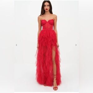 NWT For Love and Lemons Bustier Gown Red XS